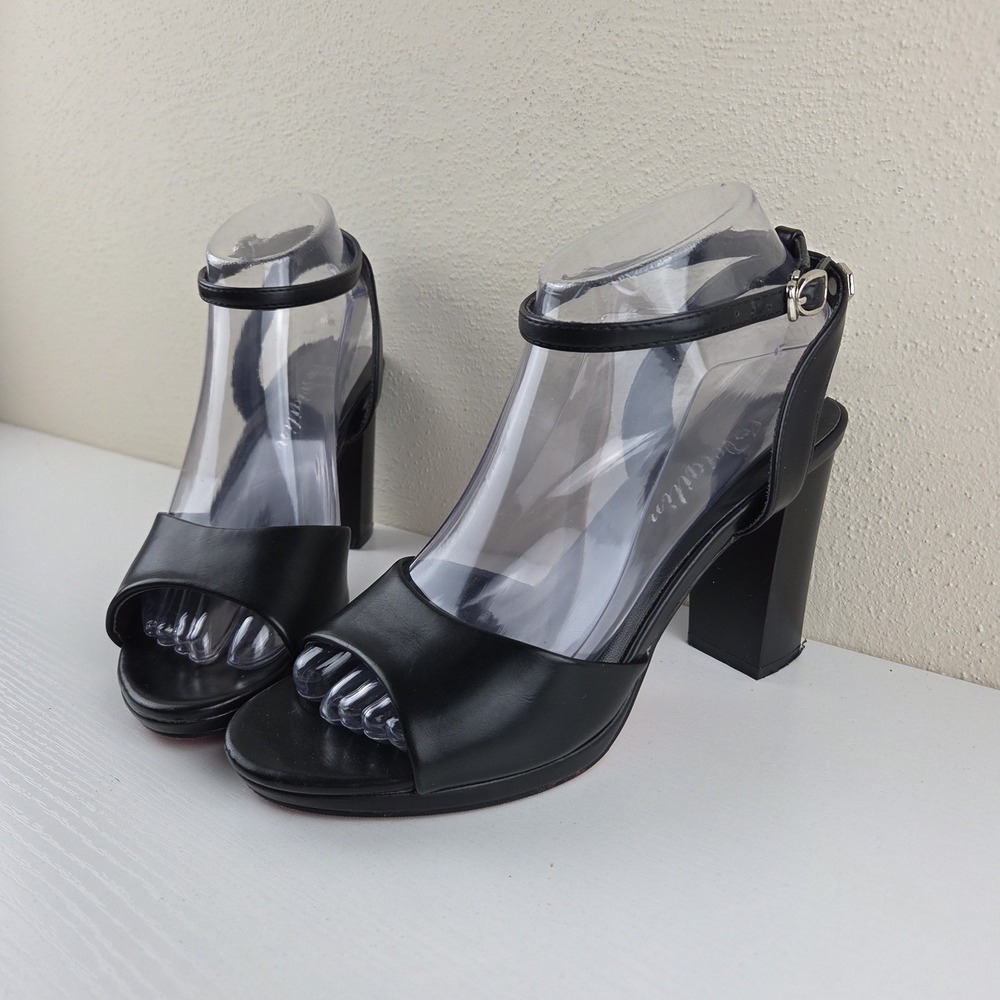 Deigilin Peep-Toe Black Buckle Strap Heels Sandals Women's Size 245 US 7.5-8